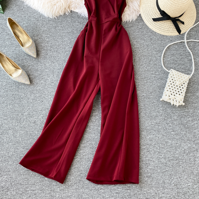 Amolapha Elegant Women V Neck Wide Leg Jumpsuits Sleeveless Woman Casual Solid Romper Clothing T200509