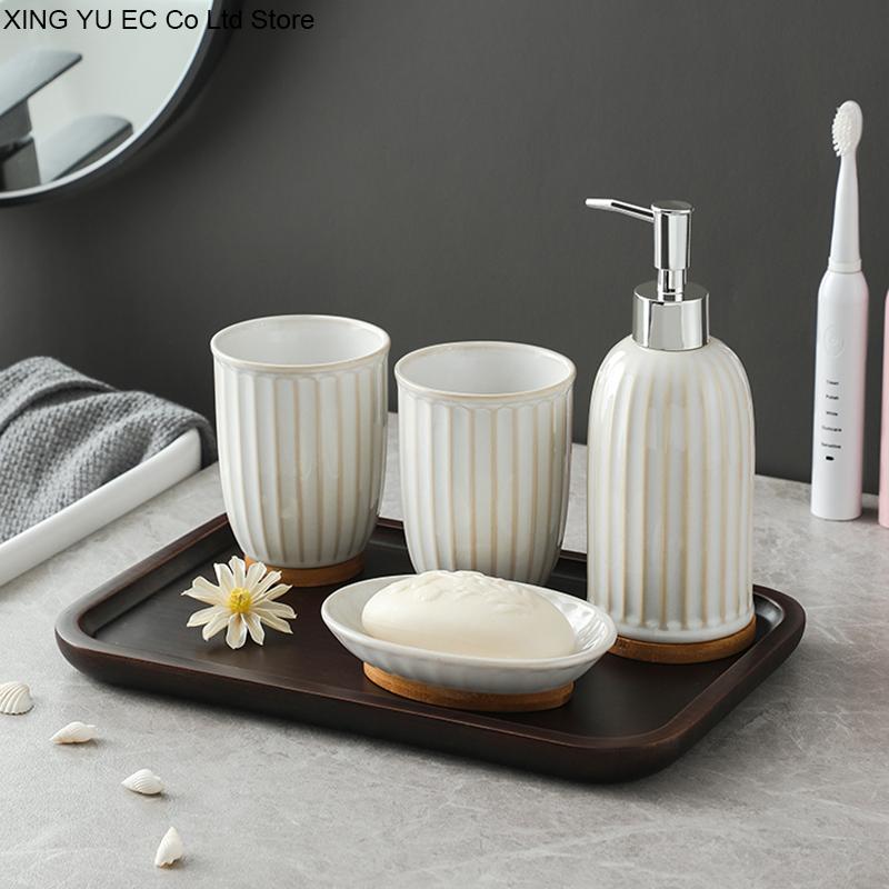 Japanese Style Simple Ceramic Bathroom Decorative White Tray Soap Box Mouthwash Cup Lotion Bottle Bathroom Supplies Five Sets
Japanese Style Simple Ceramic Bathroom Decorative White Tray Soap Box Mouthwash Cup Lotion Bottle Bathroom Supplies Five Sets
