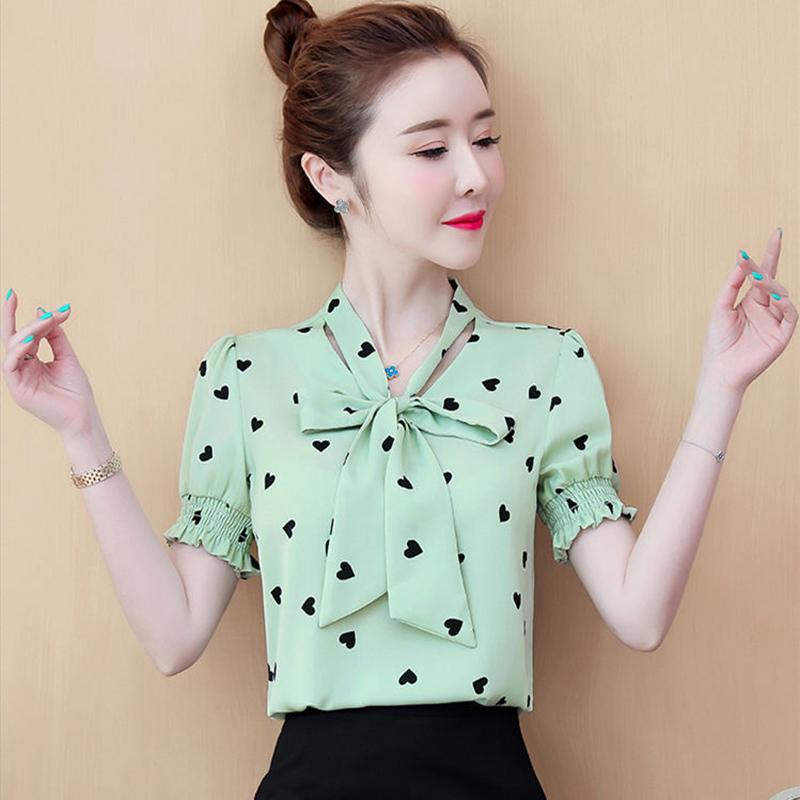 Women Spring Summer Style Chiffon Blouses Shirts Lady Casual Short Sleeve Bow Tie Heart Printed Blusas Tops ZZ0392, Green
Women Spring Summer Style Chiffon Blouses Shirts Lady Casual Short Sleeve Bow Tie Heart Printed Blusas Tops ZZ0392, Green