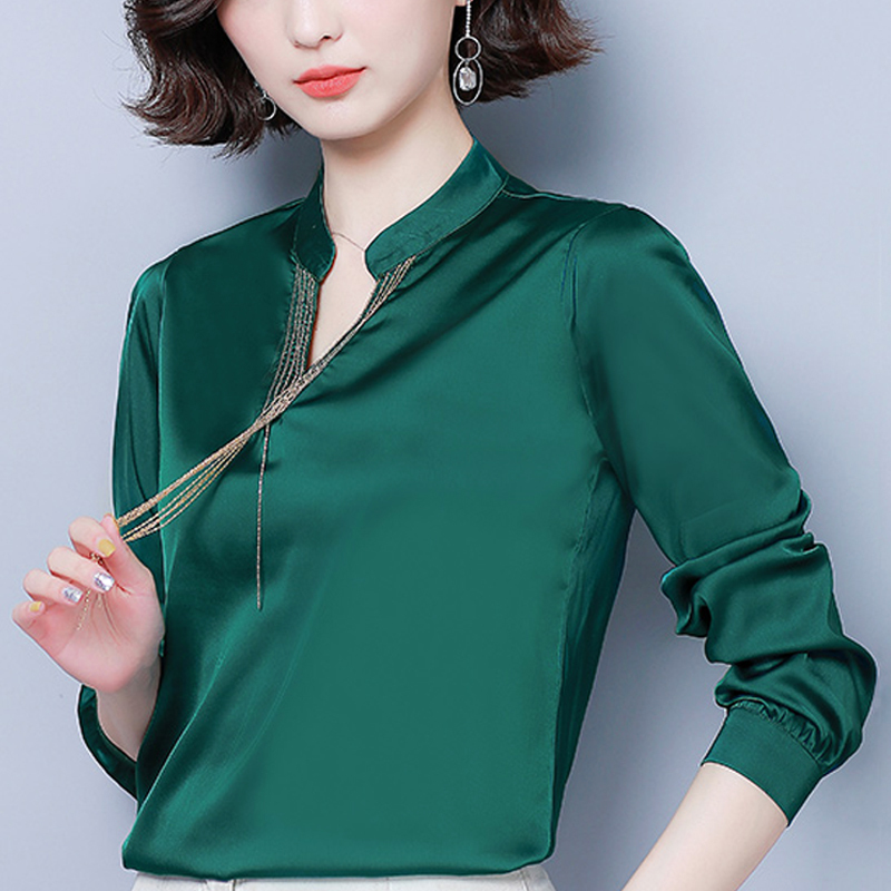 New Fashion Women T-shirt Long Sleeve V-neck Solid Slim Women Clothing Elegant Casual Women Tops Party Plus Size 5109 50 201028
