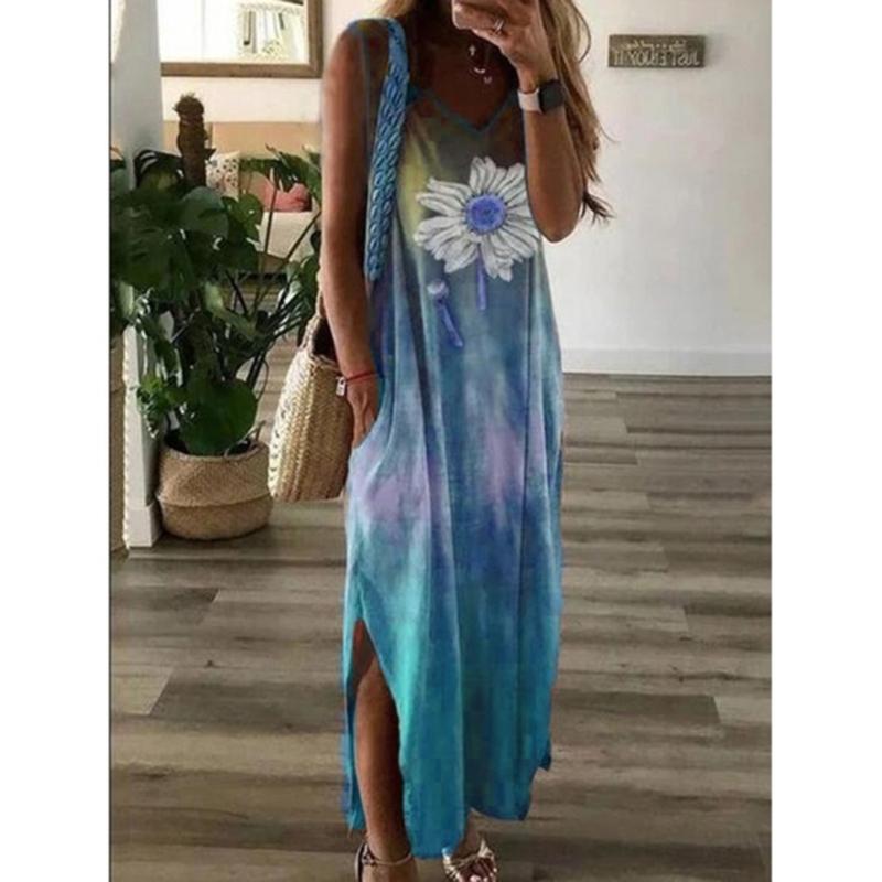 Summer Long Dress Women' V-neck Sleeveless Flowers Printed Dresses Tie-dye Printed Loose Casual Comfortable Vestido De Mujer, Brown
Summer Long Dress Women' V-neck Sleeveless Flowers Printed Dresses Tie-dye Printed Loose Casual Comfortable Vestido De Mujer, Brown