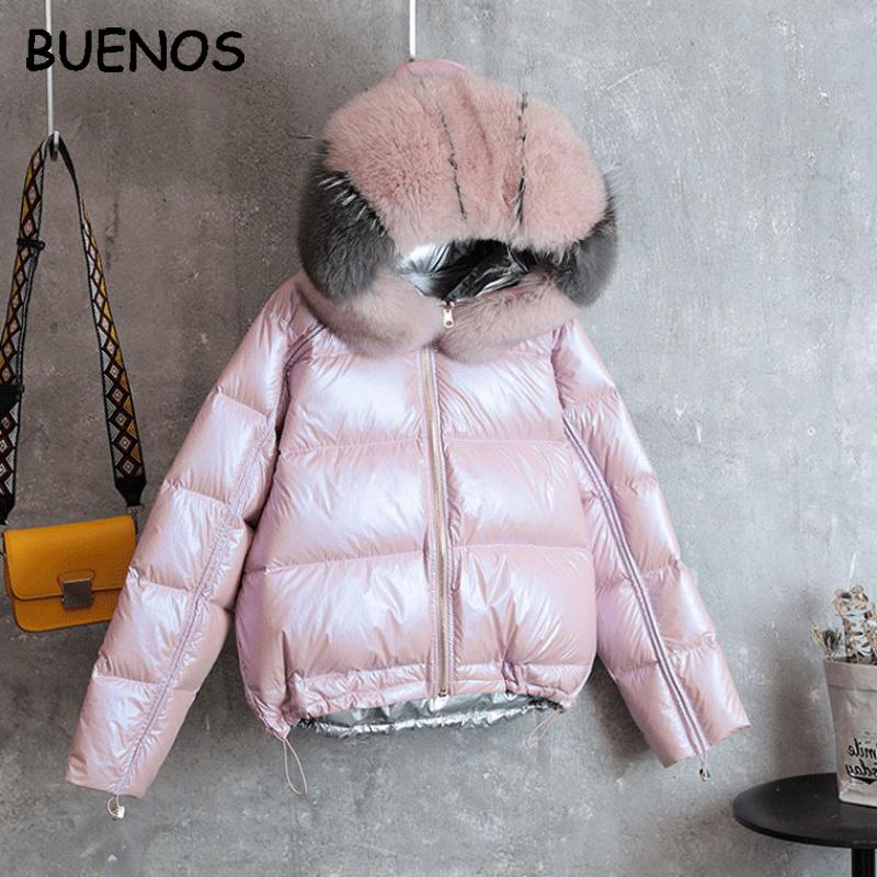 BUENOS Down jacket female short thick warm new real fur collar coat two sides fashion glossy silver pink winter jacket, Gold without fur
BUENOS Down jacket female short thick warm new real fur collar coat two sides fashion glossy silver pink winter jacket, Gold without fur