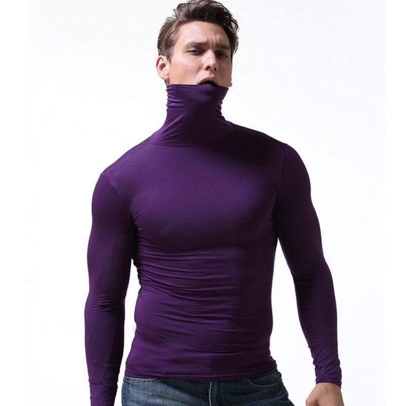 men tshirt man t shirt sexy slim tight turtleneck t shirts tops mens modal long sleeve t-shirt free match thermal t-shirts 201202