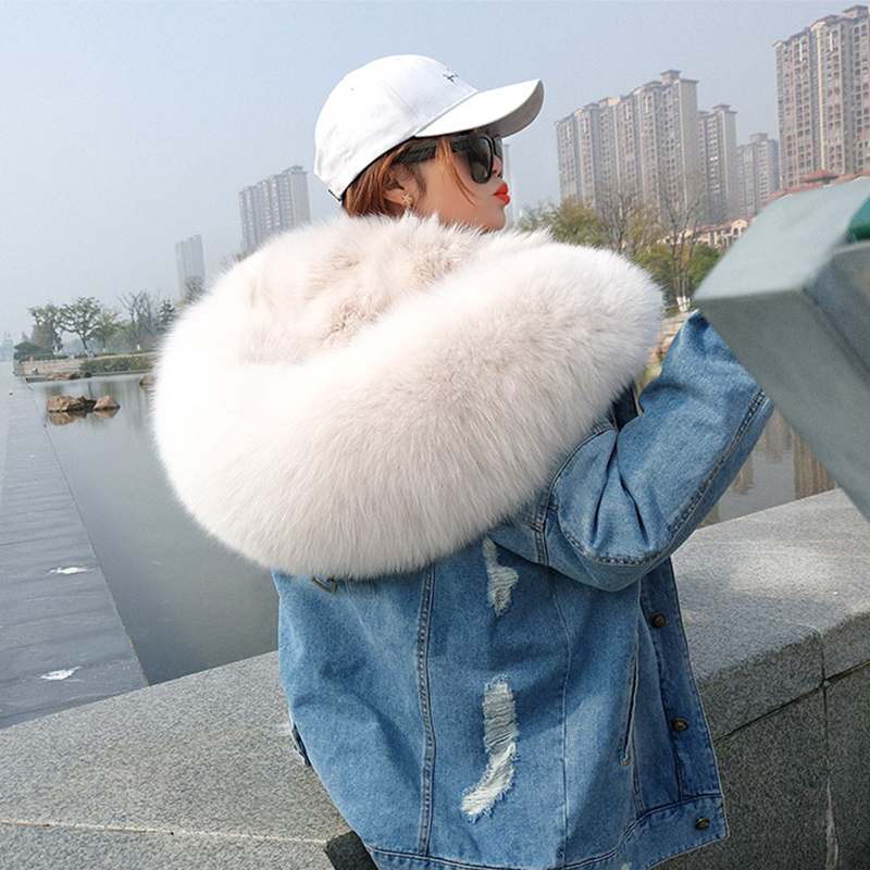 women's fur jacket denim jacket natural fox fur lining jacket ladies women winter warm cotton coat 201112