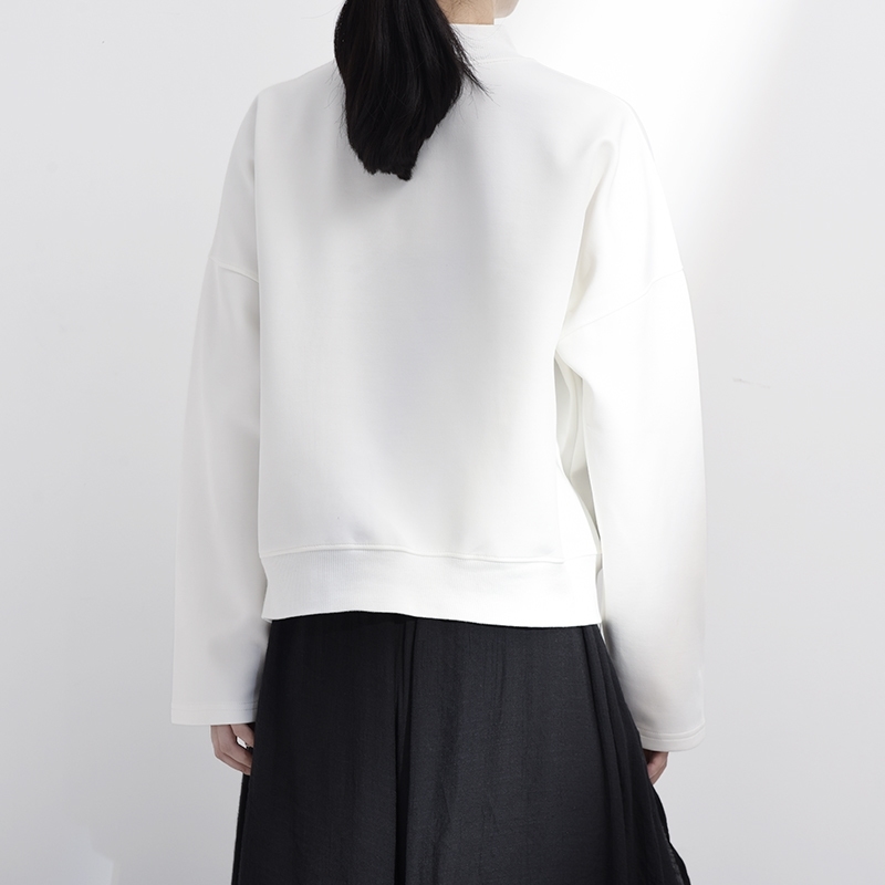 [EAM] Loose Fit White Irregular Hem Weatshirt New Satnd Collar Long Sleeve Women Big Size Fashion Tide Spring JK800 201204