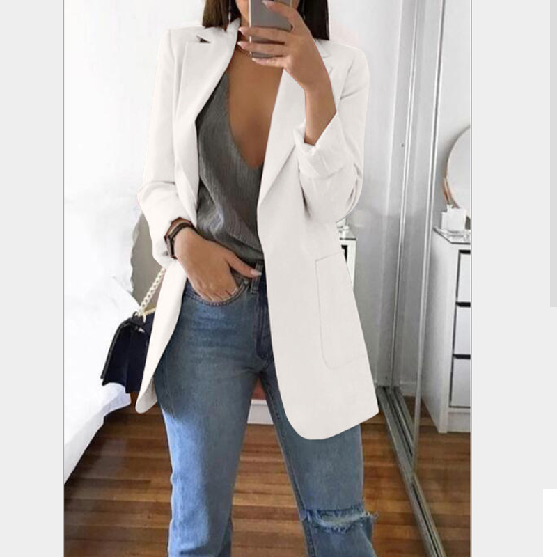 Slim Blazer Autumn Suit Blazers Jacket Female Work Office Lady Black with Pockets Business Notched Coat 201114