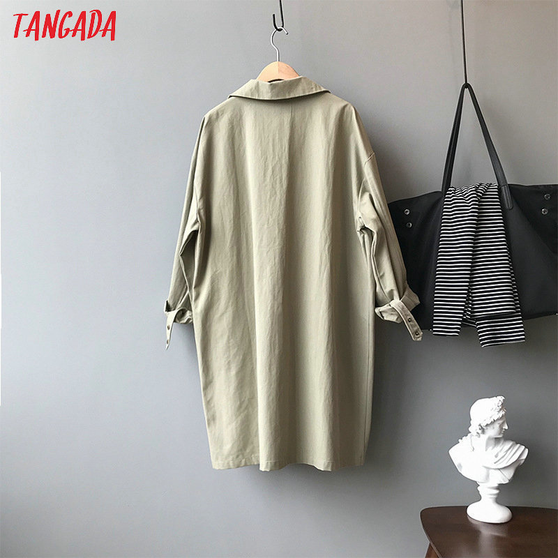Tangada women oversized khaki long trench coat fashion elegant long sleeve ladies high street loose outwear ASF02 201211