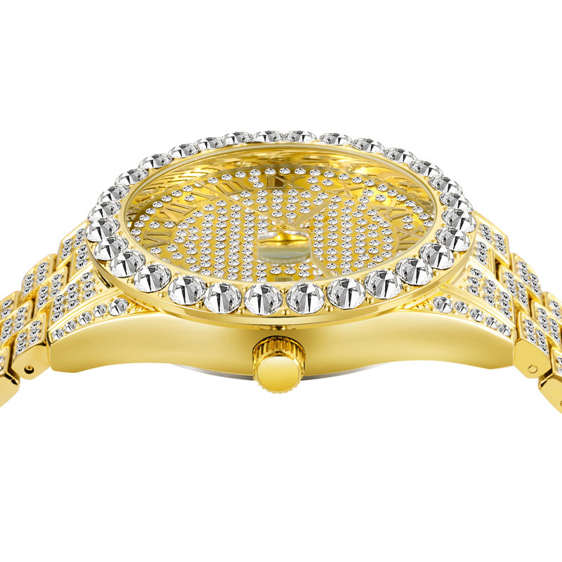 Full Bling Large Diamond Watch For Men ICED-Out Hip Hop Mens Quartz Watches Waterproof Date Male Clock Gold Steel Relogio XFCS LJ201119
