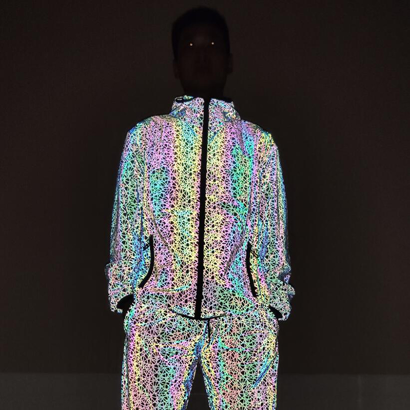 Men's Nest Pattern Reflective Jackets Colorful Reflective Jackets Windbreaker Men Waterproof Jacket Coat for Male Punk Hip Hop T200502