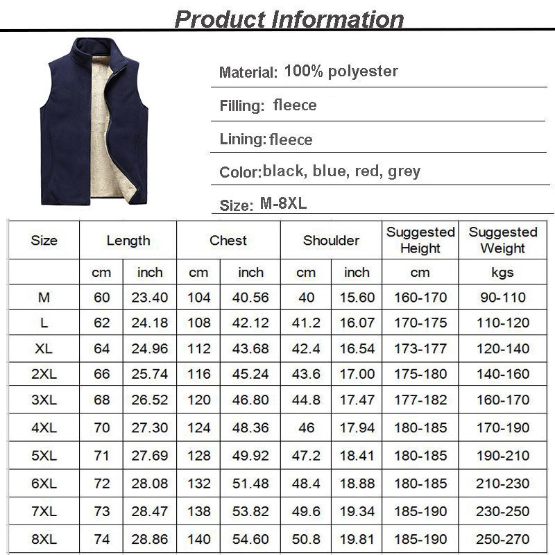 Autumn Winter Fleece Mens Vest Jacket Casual Solid Black Warm Thick Big Size 8XL Men's Sleeveless Vest Waistcoat Gilet Campera 201120