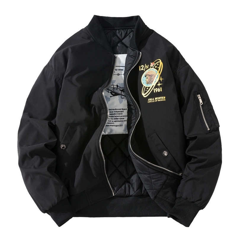 Winter Bomber Jacket Men Fashion Pilot Jacket Rocket Print Baseball Coat Casual Youth Streetwear Outerwear Mens Clothing 201218