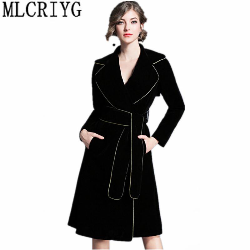 Vintage Long Trench Coat For Women Autumn Spring Trench Coats Outerwear Slim Velvet Windbreaker With Belt casaco feminino YQ128, Black
Vintage Long Trench Coat For Women Autumn Spring Trench Coats Outerwear Slim Velvet Windbreaker With Belt casaco feminino YQ128, Black
