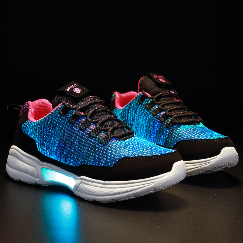 UncleJerry New LED Shoes Fiber Optic Shoes for girls boys men women USB Charging light up shoe for Adult Glowing Running Sneaker 201130