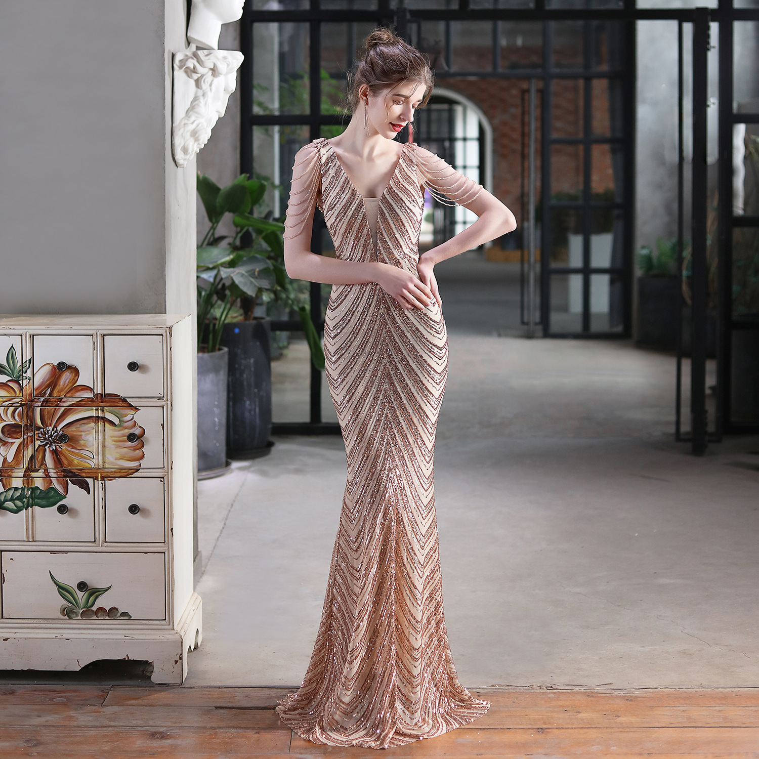 champagne mermaid evening dresses vestidos de fiesta robe longue robe mariage robe femme sequins party dress vestidos prom