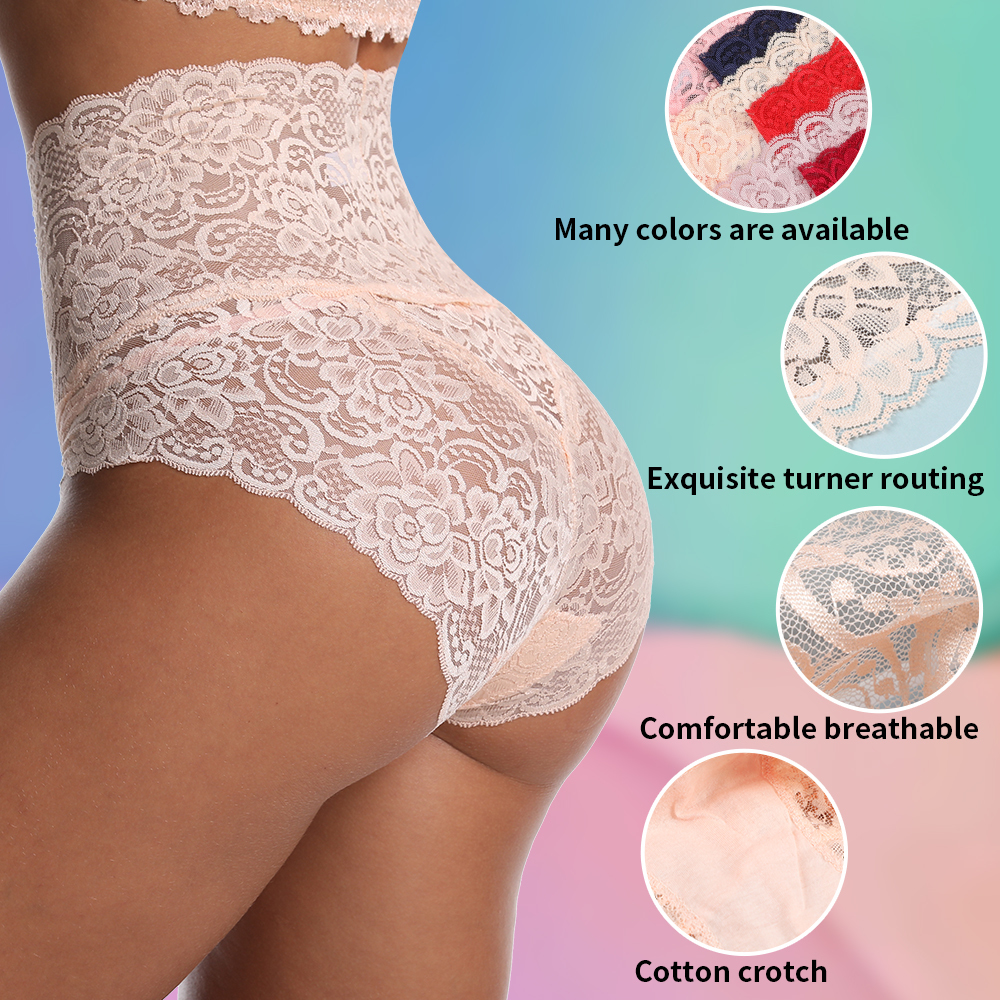 3PCS Plus Size Lingerie lace panties sexy underwear High waist Mesh Floral Breathable Butt Lift Super elastic Seamless briefs 201112