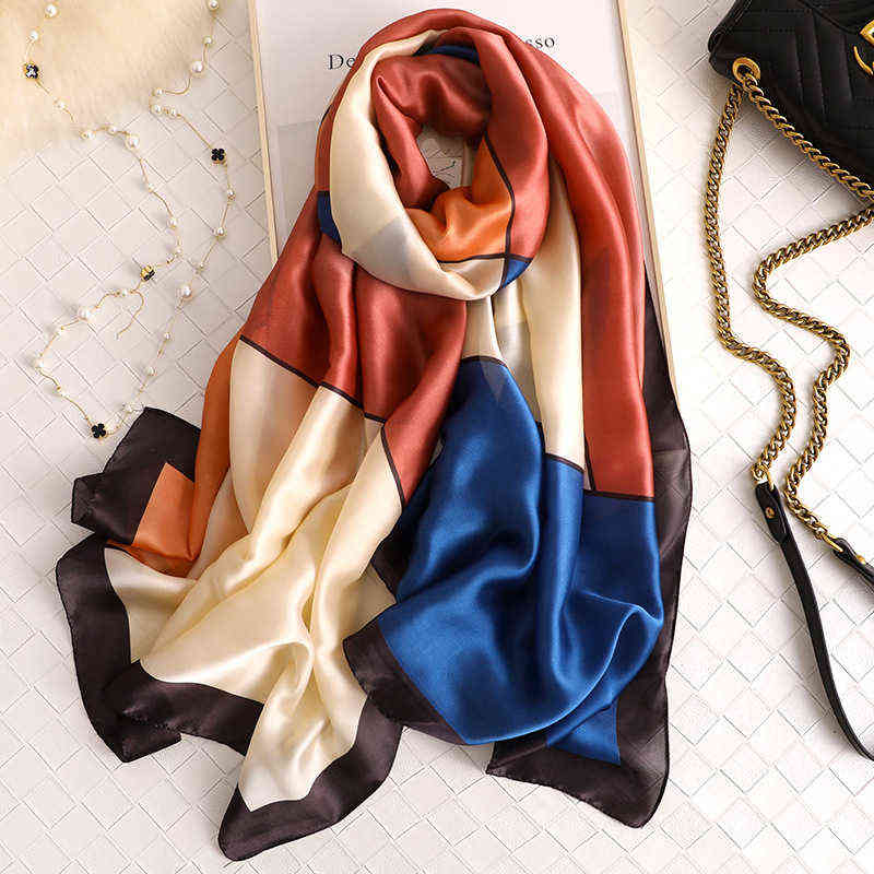 2022 Women Silk Scarf Design Print Female Foulard Hijab Scarfs Summer Lady Shawl Beach Cover-ups Scarves Wraps Neck Headband Y220228