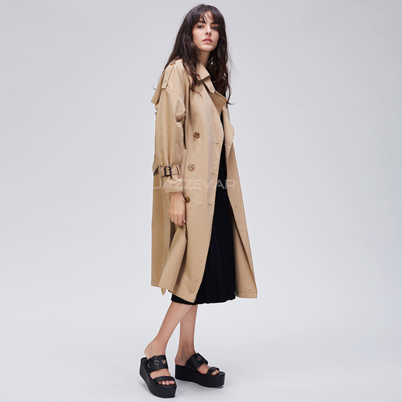 870114# Original Desginer JAZZEVAR 2020 Autumn New Women's Casual Trench Coat Oversize Double Breasted Vintage Washed Outwear Loose Clothing