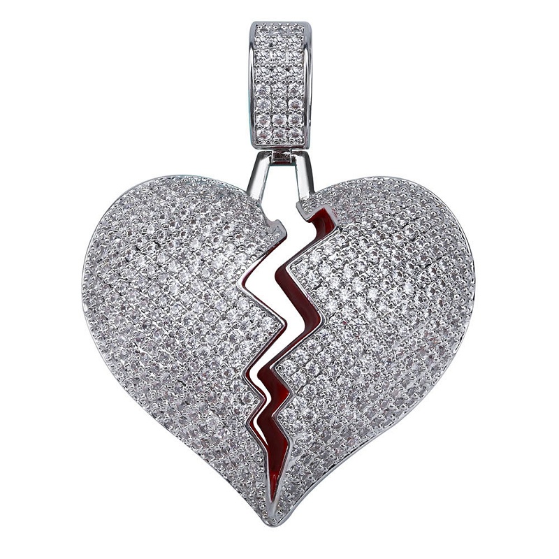 Solid Broken Heart Pendant For Mens Womens New Fashion Personality Hip Hop Necklace Couple Jewelry Free shipping Free shipping
