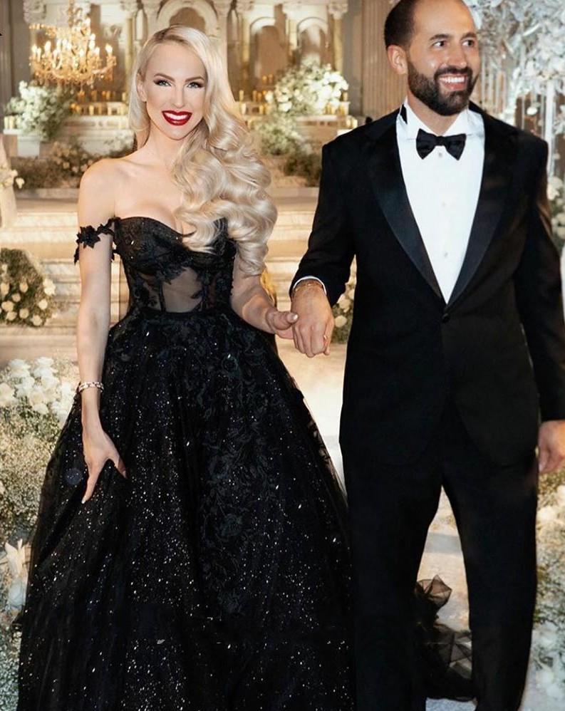 Gothic Black Dresses Illusion Bodice Off The Shoulder Lace Applique Sparkly Sequins A E Wedding Gown Vestido De Novia 6660306