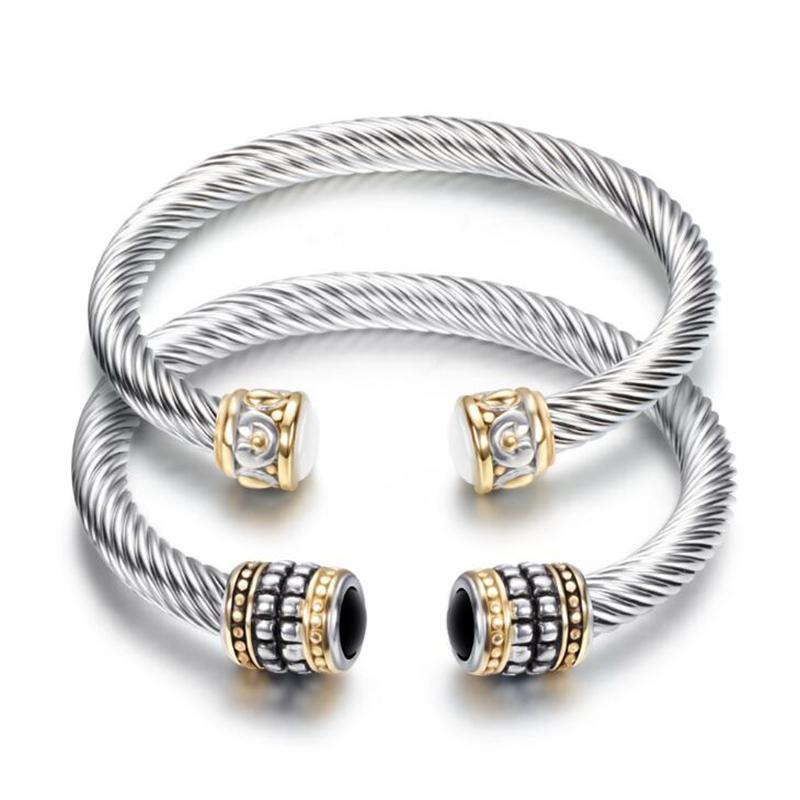 Bangle European And American Retro Titanium Steel Twisted Wire Gold Two-color Bracelet, Stainless Cable Bracelet Inlaid Semi-prec
Bangle European And American Retro Titanium Steel Twisted Wire Gold Two-color Bracelet, Stainless Cable Bracelet Inlaid Semi-prec