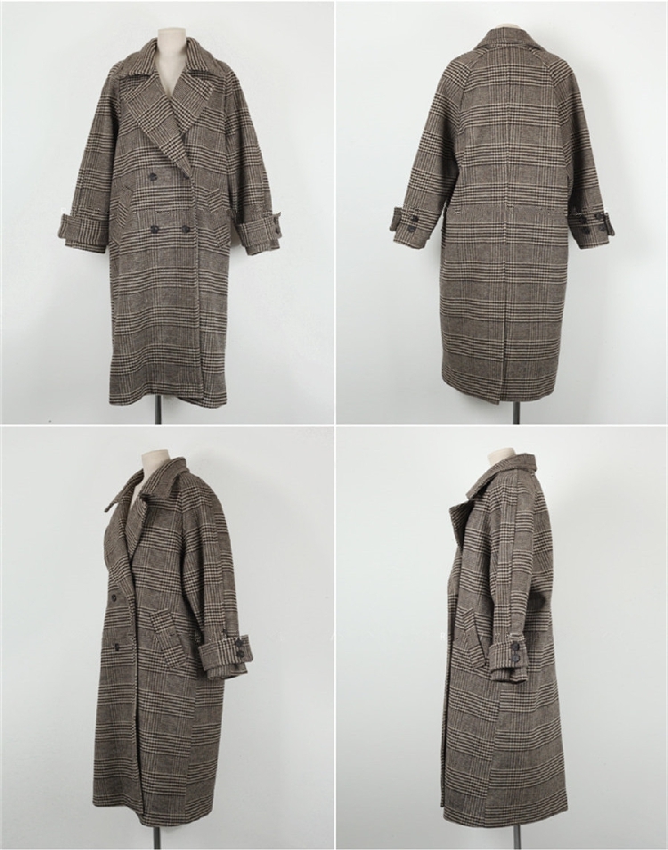 Women Wool Coat Plaid Loose Long Double Breasted Fashion Female Coats Autumn Winter Outerwear Jackets Trench Oversize WJ110 201216