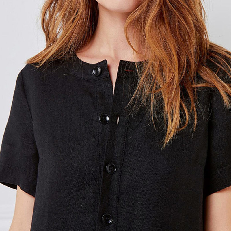 Womens Linen Cotton Short Sleeve Pocket Midi Dress Button Plus Size Solid Dresses Female 2019 Summer Vintage Straight Clothes T190608