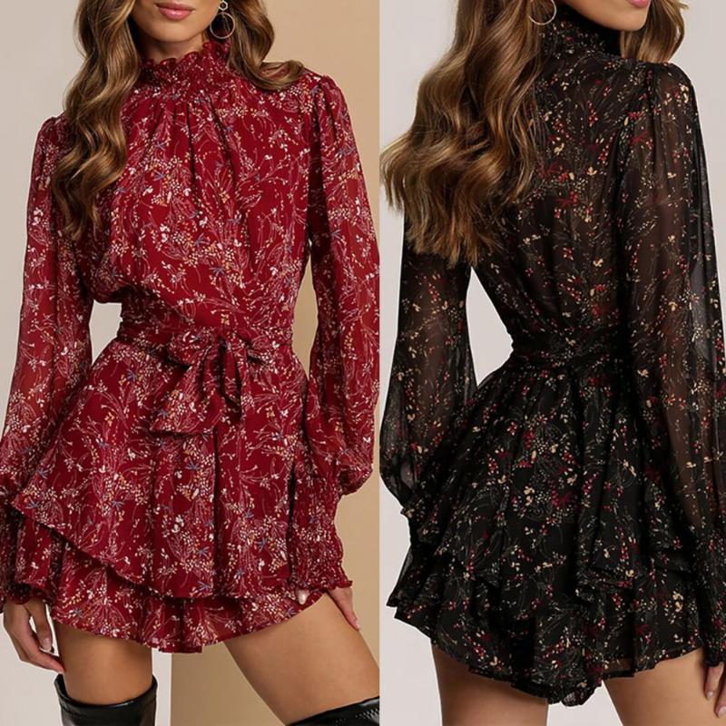 Casual Dresses Women Dress Half High Collar Mini Long Sleeve Belt Floral Print A-Line Ruffle Hem Turtleneck Chiffon Clothes, Black;gray
Casual Dresses Women Dress Half High Collar Mini Long Sleeve Belt Floral Print A-Line Ruffle Hem Turtleneck Chiffon Clothes, Black;gray