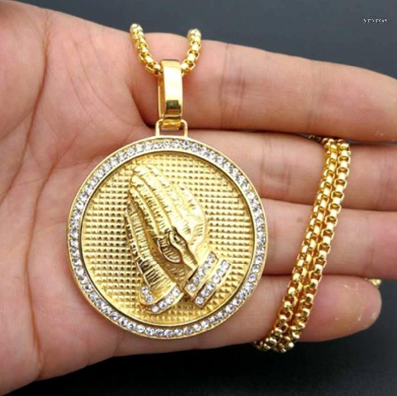 Hip Hop Iced Out Praying Hands Pendant Necklaces for Women and Men Gold Color Round Jewelry1
Hip Hop Iced Out Praying Hands Pendant Necklaces for Women and Men Gold Color Round Jewelry1