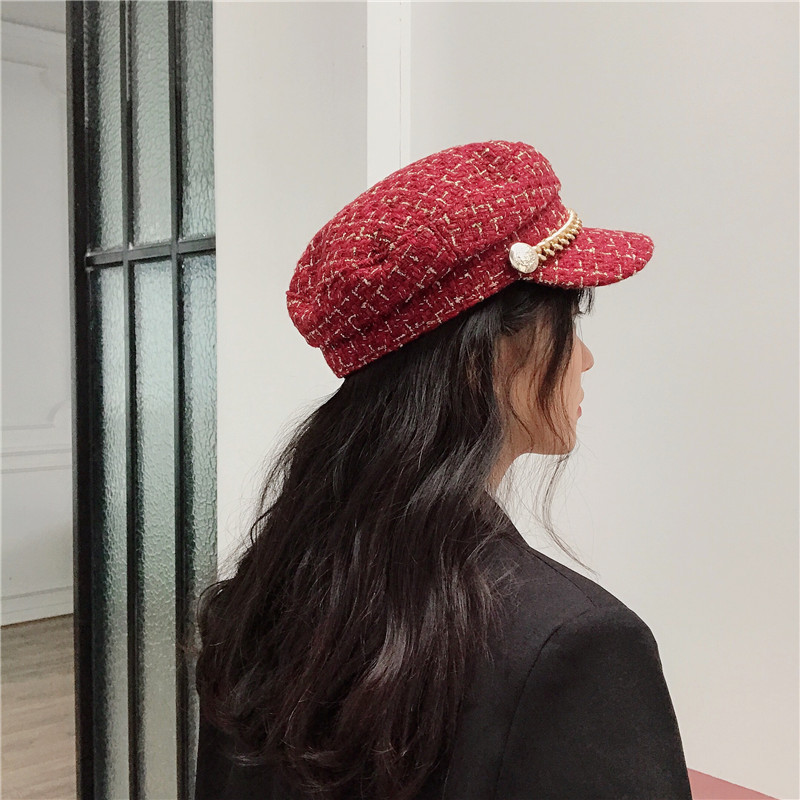 Designer Military Hats Women Autumn Winter Captain Sailor Navy Newsboy Caps Chain Flat Casquette Octagonal Baker Boy Painter Korea