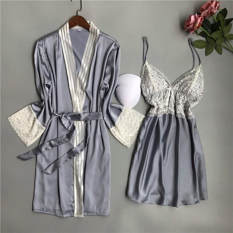 2pieces Women's Sleepwear Lounge Robe & Gown Sets Luxury Female Sexy Satin Lace Nightgown Pyjama Sets, Black
2pieces Women's Sleepwear Lounge Robe & Gown Sets Luxury Female Sexy Satin Lace Nightgown Pyjama Sets, Black