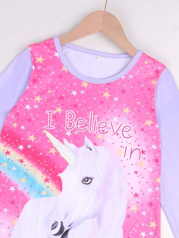 Girls Slogan & Unicorn Print Ruffle Hem Dress SHE