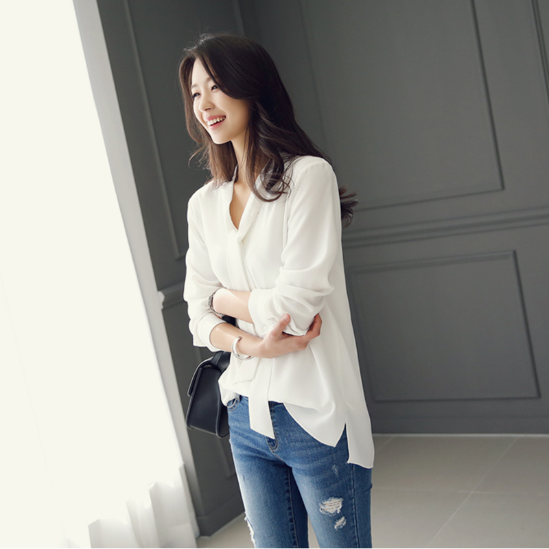 Casual White Blue Chiffon OL Blouse Shirt Top Blusas Mujer De Moda Long Sleeve Blouse Women Blusa Feminina Female Tops A137 201028
