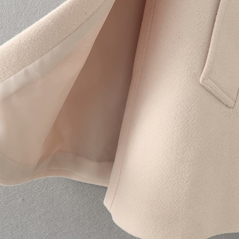 Style ZA Solid Color Loose Cape Women Coat Collect Waist Woolen Single Button Medium Long Coat Women Winter Tops For Woman 201214