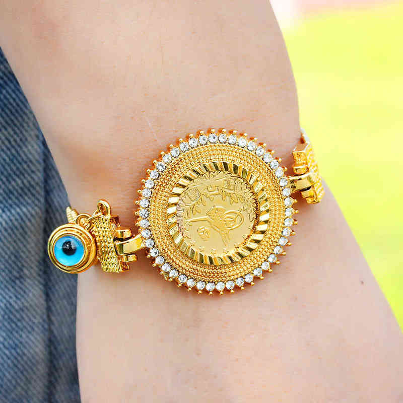 Dubai Bangles Ethiopian Islamic Muslim Bangles African Oman Jewelry Arab Middle East Twisted Turkish Coin Bracelet for Women 220117