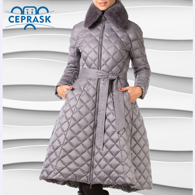 Ceprask High Quality women's winter coats Plus Size Long female jacket Slim Belt fashion Warm Parka camperas casaco 201214