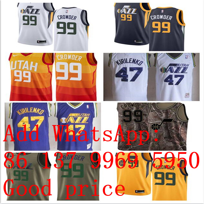 Custom Utah's Men women youth Jazz's 47 Andrei's Kirilenko 99 Jae's Crowder White black blue green Camo Basketball Swing
Custom Utah's Men women youth Jazz's 47 Andrei's Kirilenko 99 Jae's Crowder White black blue green Camo Basketball Swing