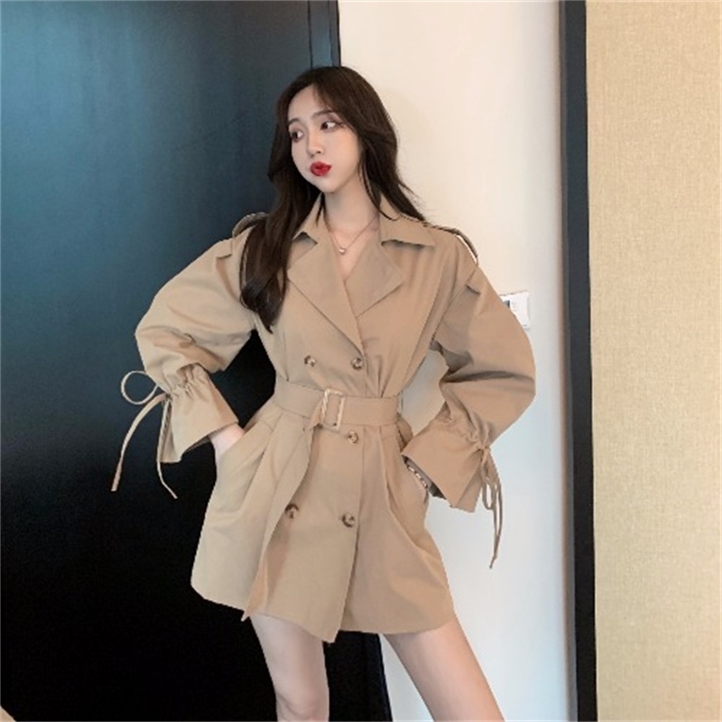 Longsleeved trench coat women's short new Korean loose loose overalls coat waist 201111