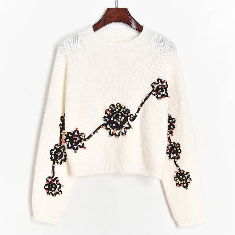 New 2021-autumn Ladies'embroidered Luxury Nightgown Flowers Short Female Tops Streetwear Chic High Quality Pullovers Top Ahwu, White 
New 2021-autumn Ladies'embroidered Luxury Nightgown Flowers Short Female Tops Streetwear Chic High Quality Pullovers Top Ahwu, White