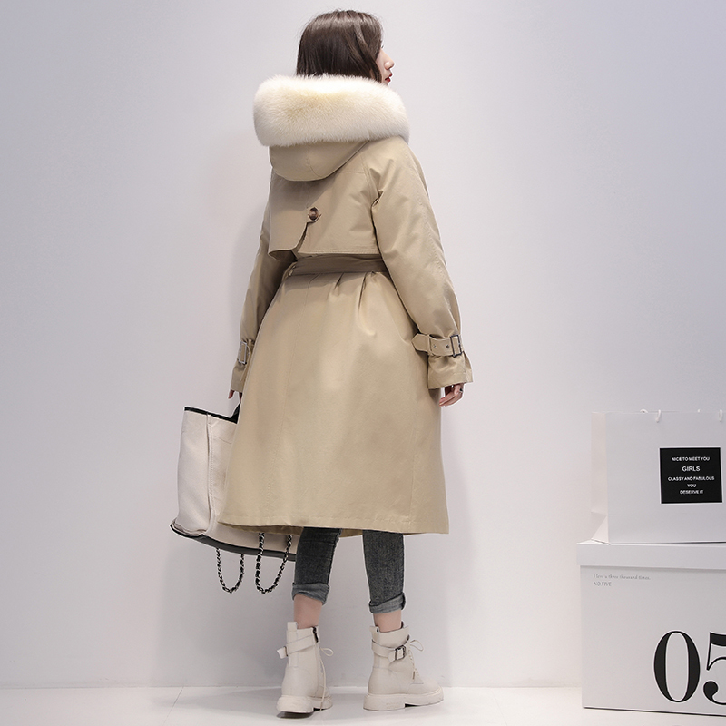 FTLZZ Large Natural Fox Fur Hooded Parkas Winter Long Jacket Women 90% White Duck Down Thick Coats Vintage Loose Snow Overcoat T200810