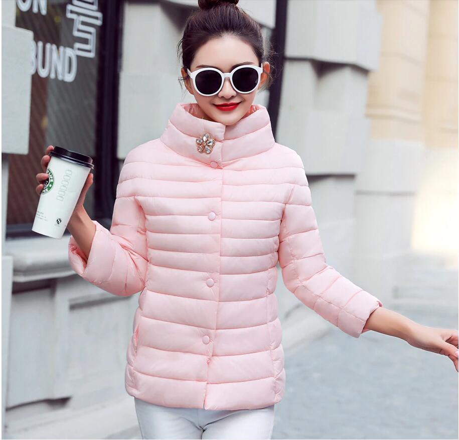 Spring Autumn Warm Winter Jacket Women Fashion Women's Solid Color Cotton Coat Outerwear Rhinestone Flowers 201017