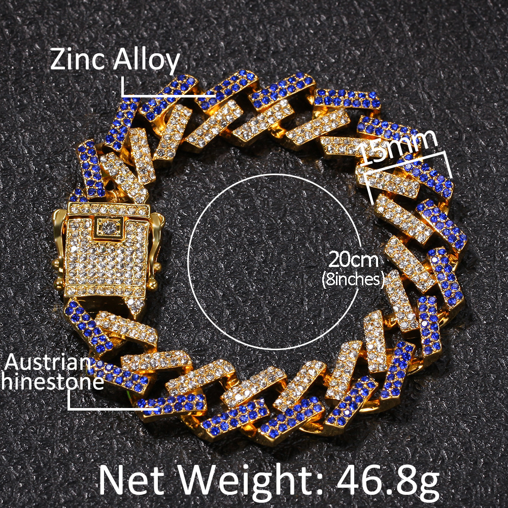 Personality 8inch 15mm Hip Hop/Punk Men's Bracelets Bling Iced Out Cubic Zircon Miami Curb Cuban Link Chain Bracelet Jewelry Gifts Wholsales Free