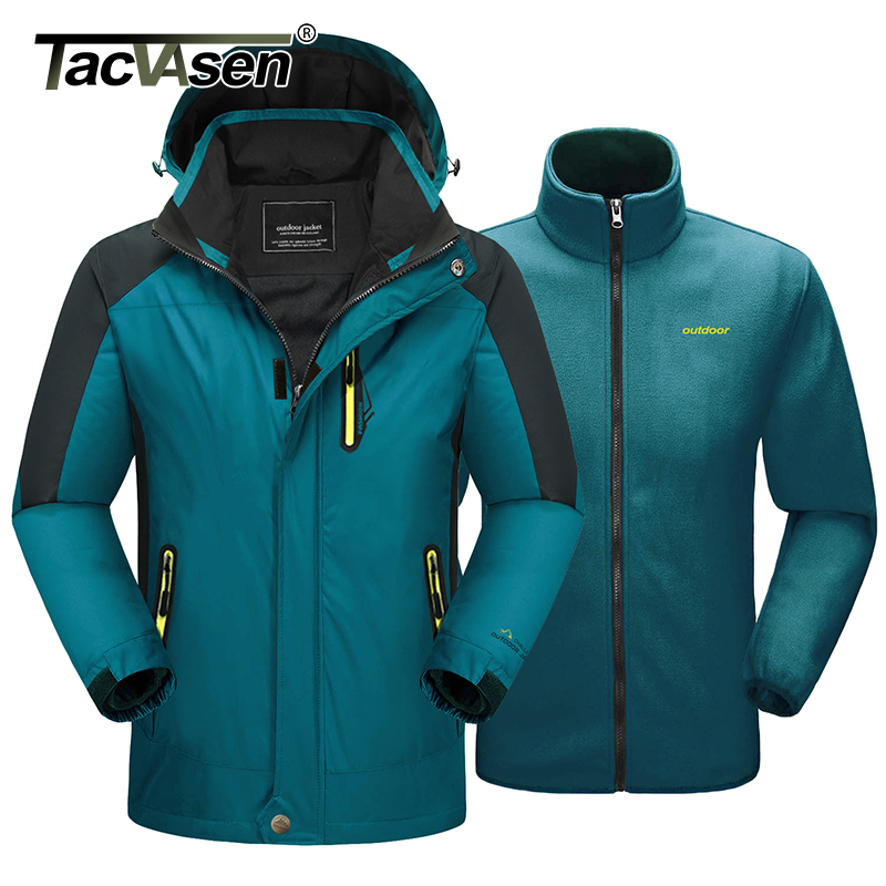 TACVASEN Winter 2-in-1 Jacket Men's Waterproof Ski Snow Jacket Coat Fleece Liner Windproof Hooded Mountain Coat Man Windbreaker 201130