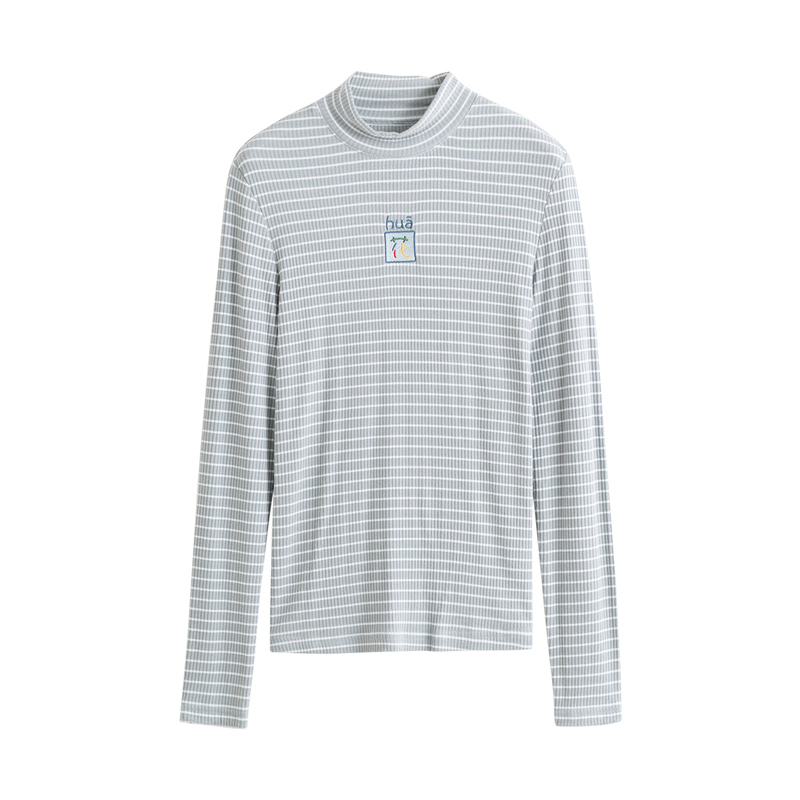 INMAN Autumn New Arrival High Neck Elastic Comfortable Long Sleeve Joker Basic Inside Wear Strip T-shirt 201028