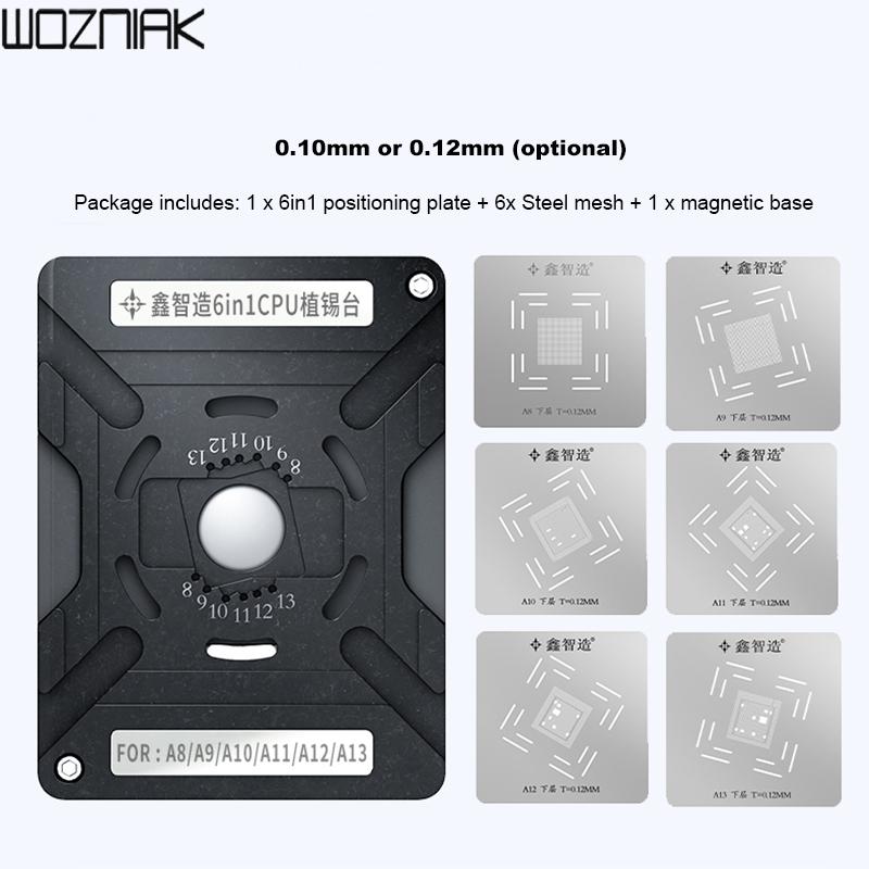 Newest Rotation Fixation CPU Planting Tin Platform 6in1 For A8 A9 A10 A11 A12 A13 planting tin BGA Template Fixture
Newest Rotation Fixation CPU Planting Tin Platform 6in1 For A8 A9 A10 A11 A12 A13 planting tin BGA Template Fixture