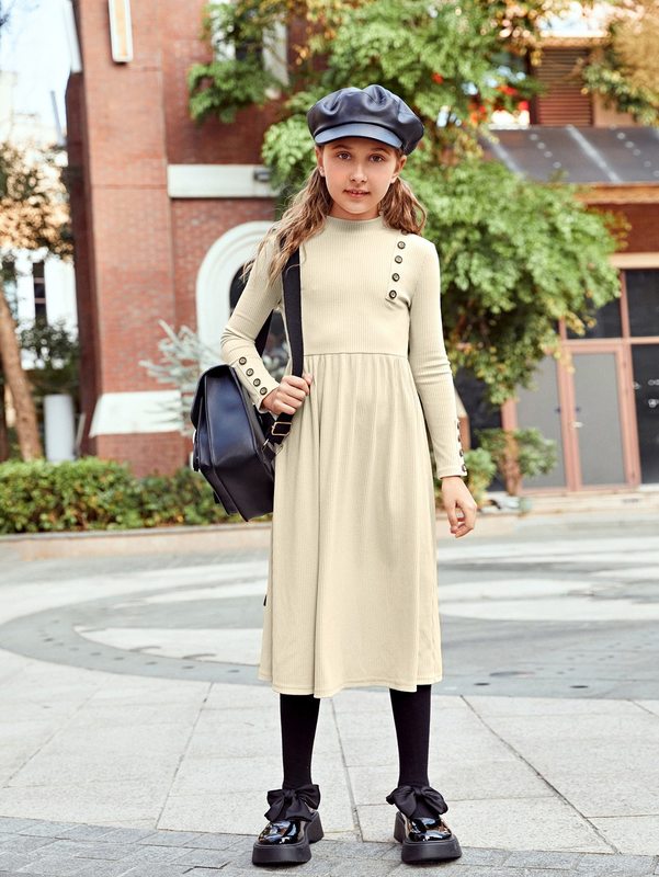 Girls Gingham Print Ruffle Trim Dress SHE01