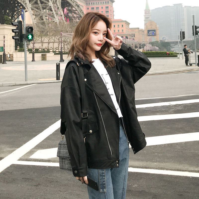 Aelegantmis Fashion Oversized Coat Women Faux Leather Jacket Spring Autumn Loose Biker Motorcycle Jackets Female Punk Streetwear 201020