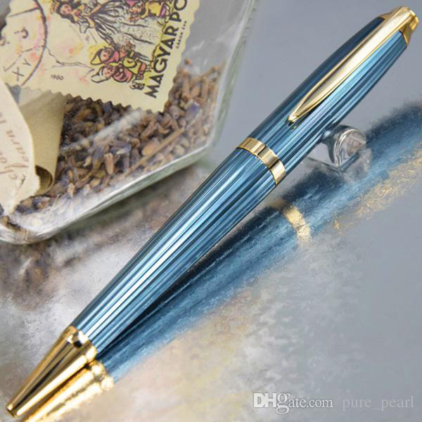 Classic Ballpoint Pen The blue wire drawing Luxury metal barrel Writing smooth+Cufflinks Set+Box+2 Additional Gift Refills+Gift Plush Pouch от DHgate WW