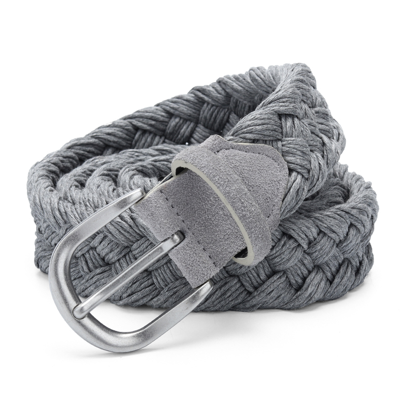 Men Suede Leather Knitted Belt With Wax Rope Braided Strap Antique Silver Buckle Without Holes Cotton Weave Handwork Belts Beige T200113