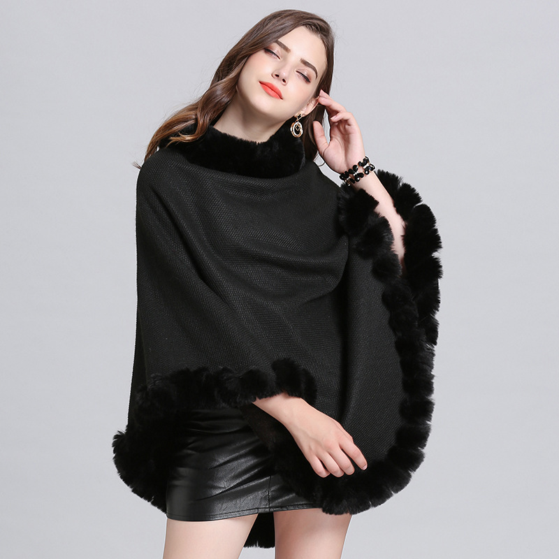 SWONCO Round Neck With Fur Winter Coat For Woman Female Fashion Wool Cat Poncho And Cape Winter Cloak For Woman Jackets 201214