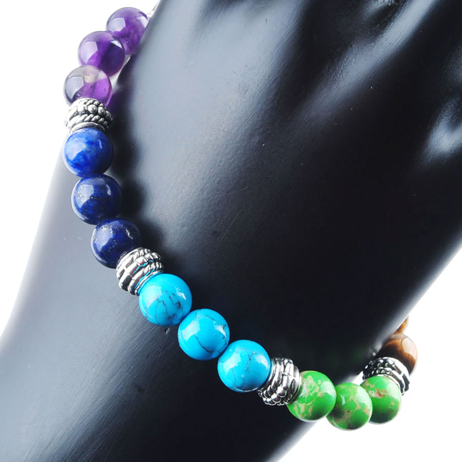 WOJIAER 7 Chakras Reiki Gem Stone Beads Strand Bracelet Jewelry Yoga Meditation For Women Bracelets K3281